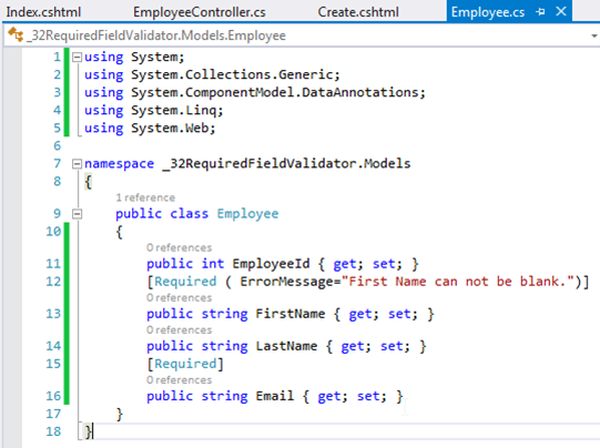 require field validater model